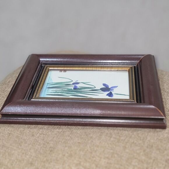 Irises Late Meiji Era Framed Postcard Hand painted On Silk Adhered To Cardstock - Picture 9 of 15